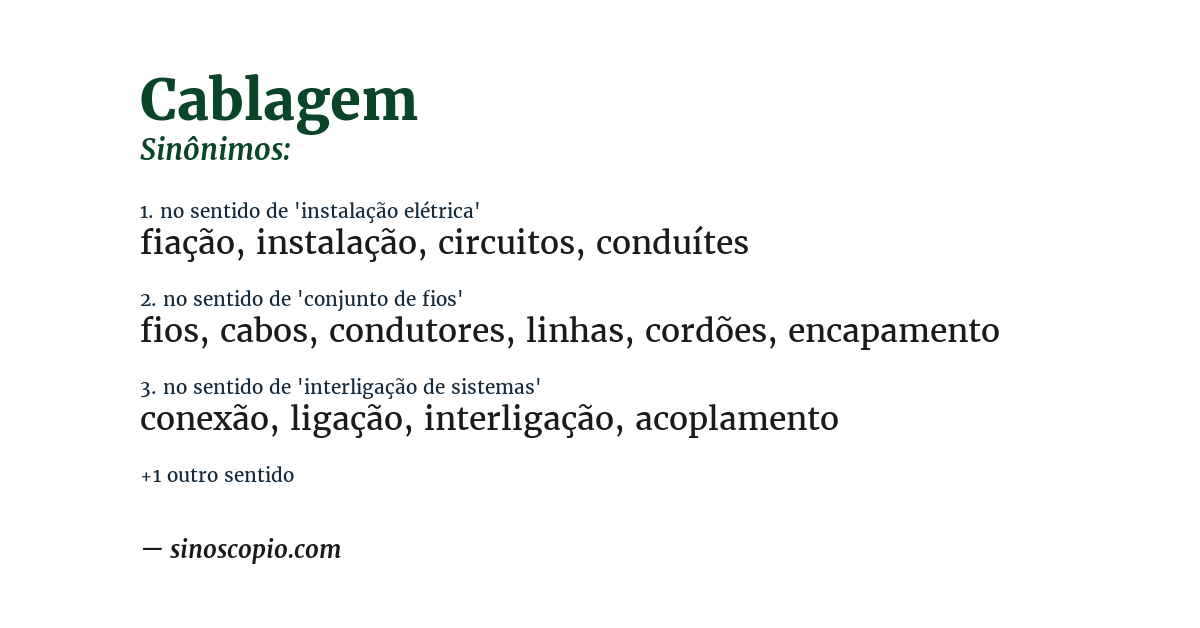 Sinônimo de cablagem