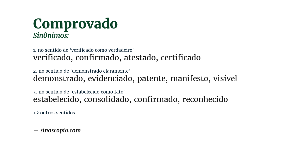 Sinônimo de comprovado