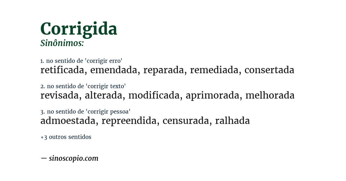 Sinônimo de corrigida