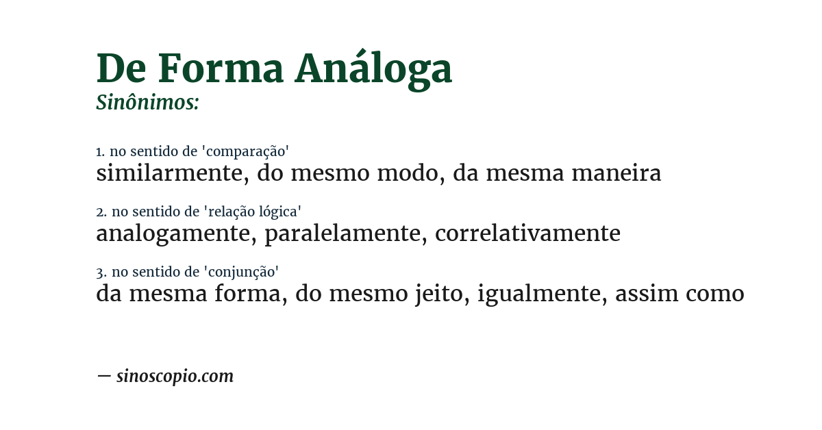 Sinônimo de de forma análoga