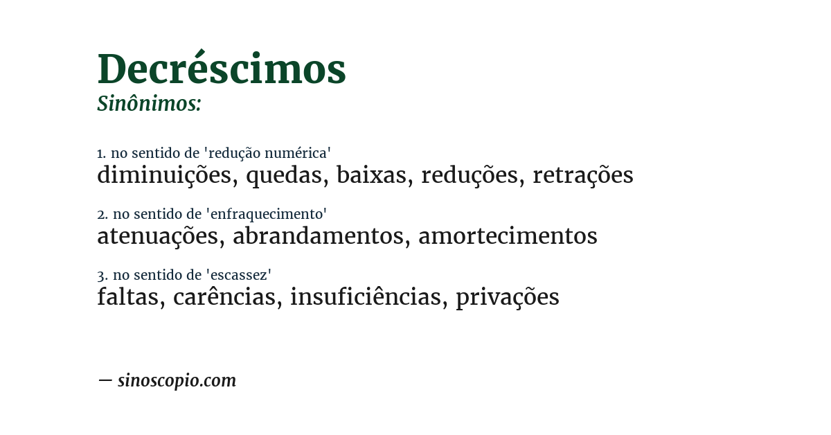 Sinônimo de decréscimos