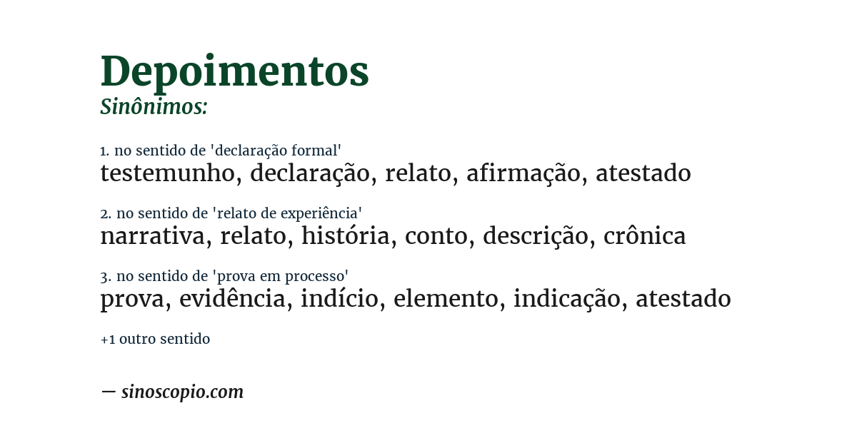 Sinônimo de depoimentos