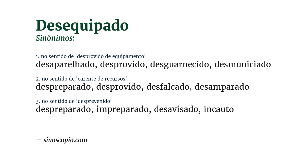 Sinônimo de desequipado