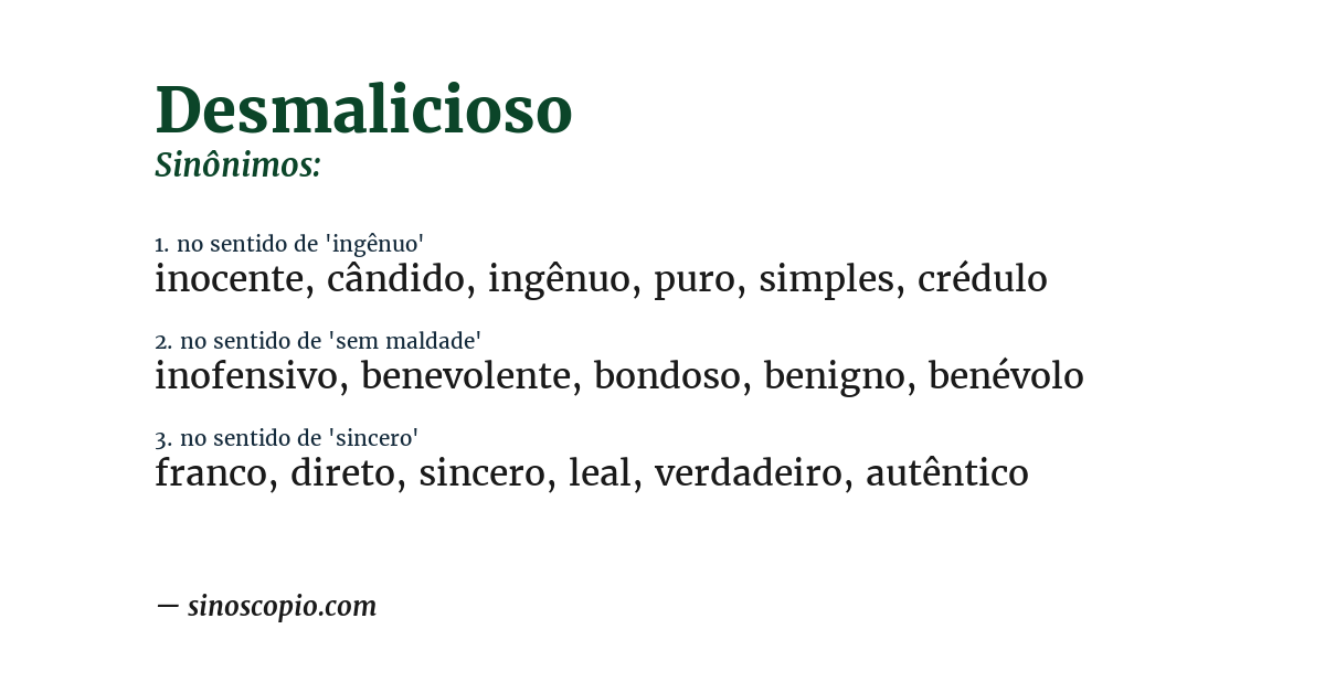 Sinônimo de desmalicioso