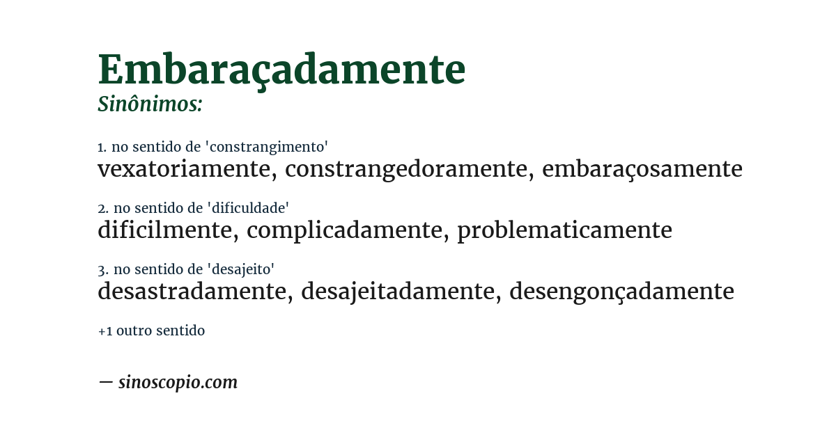 Sinônimo de embaraçadamente