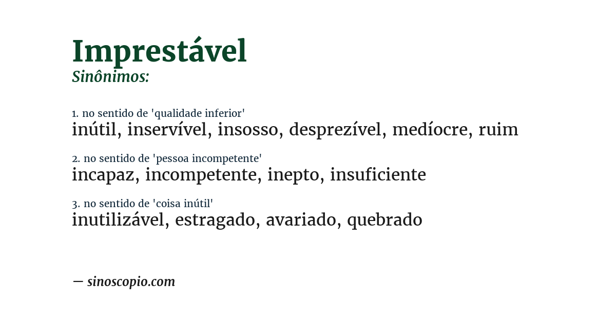 Sinônimo de imprestável