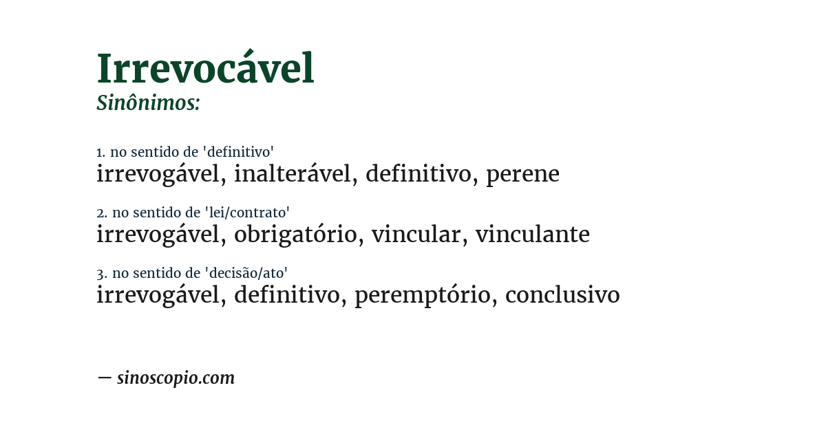 Sinônimo de irrevocável
