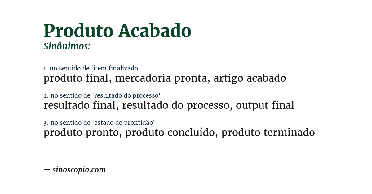 Sinônimo de produto acabado