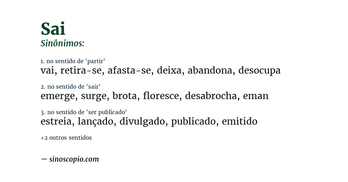 Sinônimo de sai