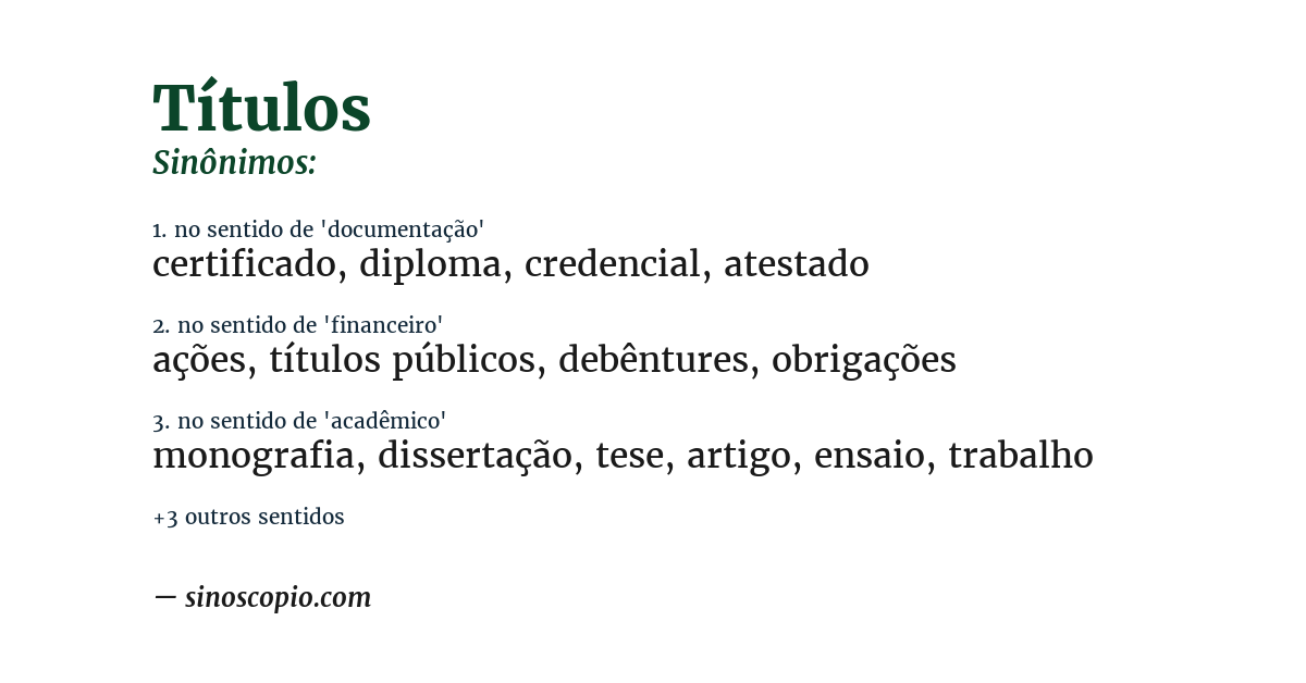 Sinônimo de títulos