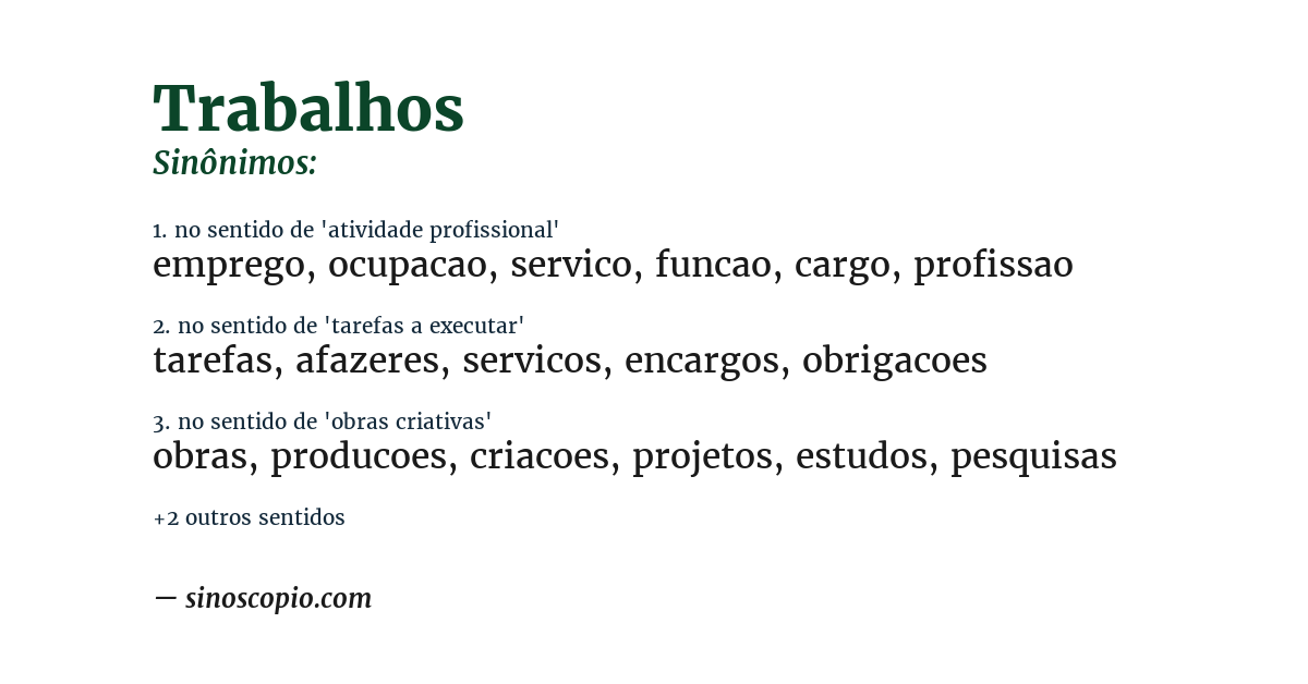 Sinônimo de trabalhos