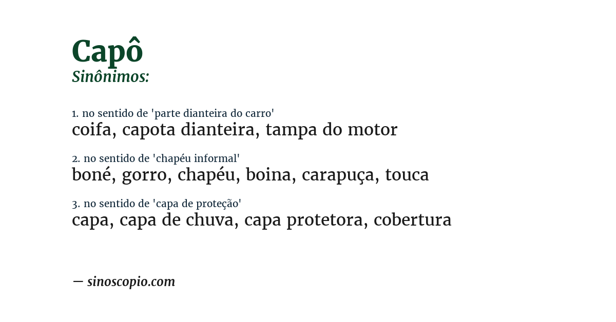 Sinônimo de capô