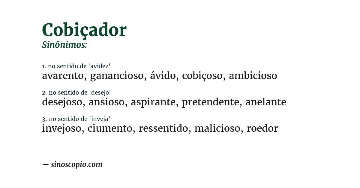 Sinônimo de cobiçador