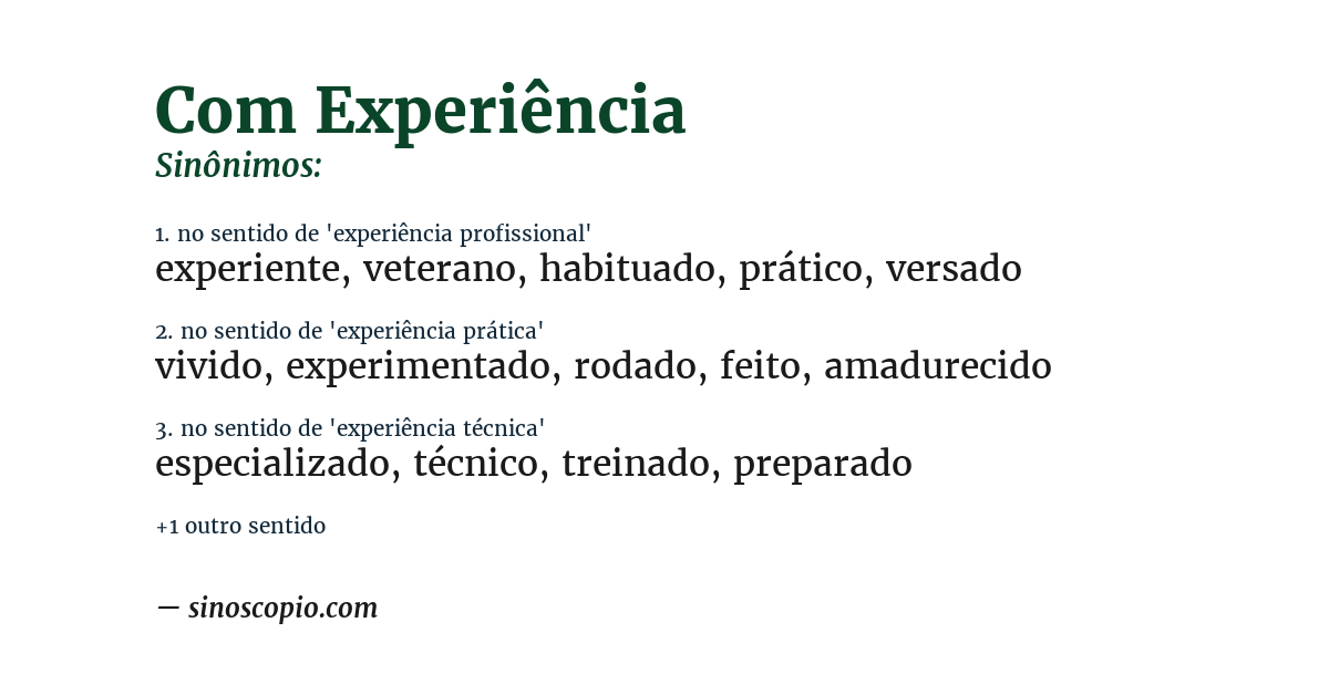 Sinônimo de com experiência