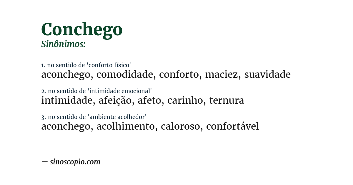 Sinônimo de conchego
