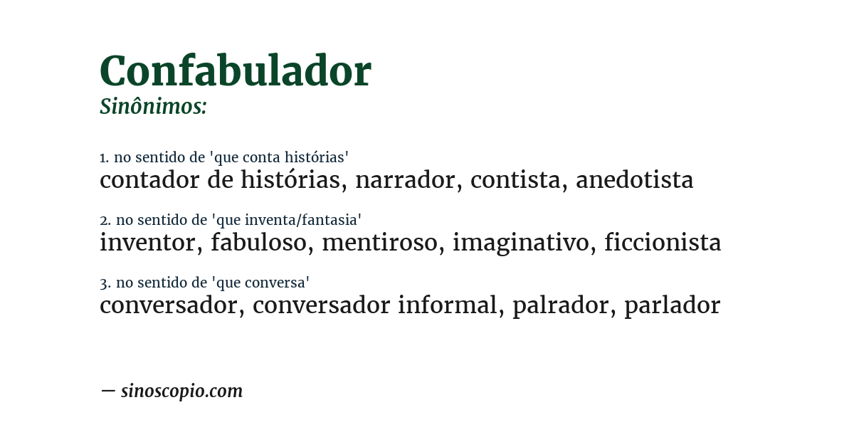 Sinônimo de confabulador