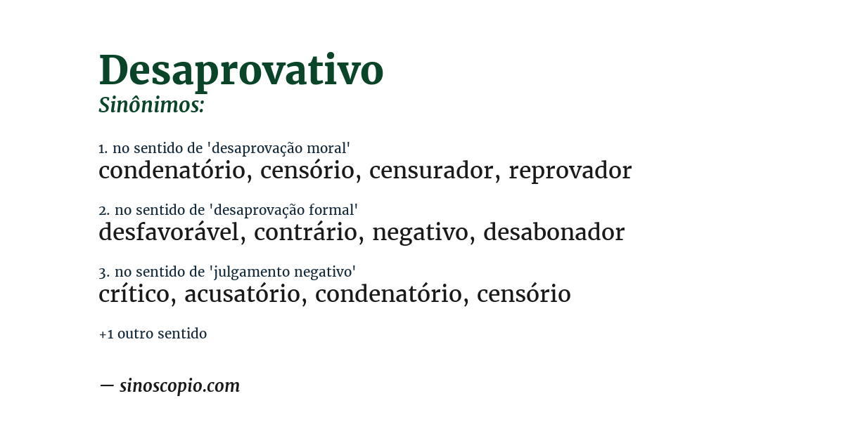 Sinônimo de desaprovativo