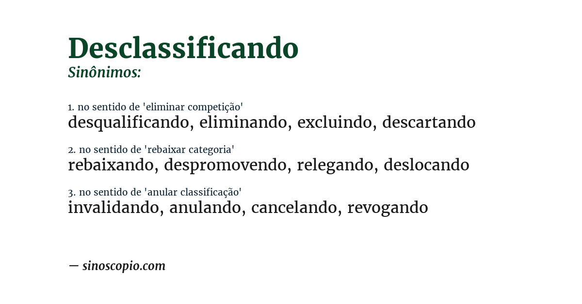 Sinônimo de desclassificando
