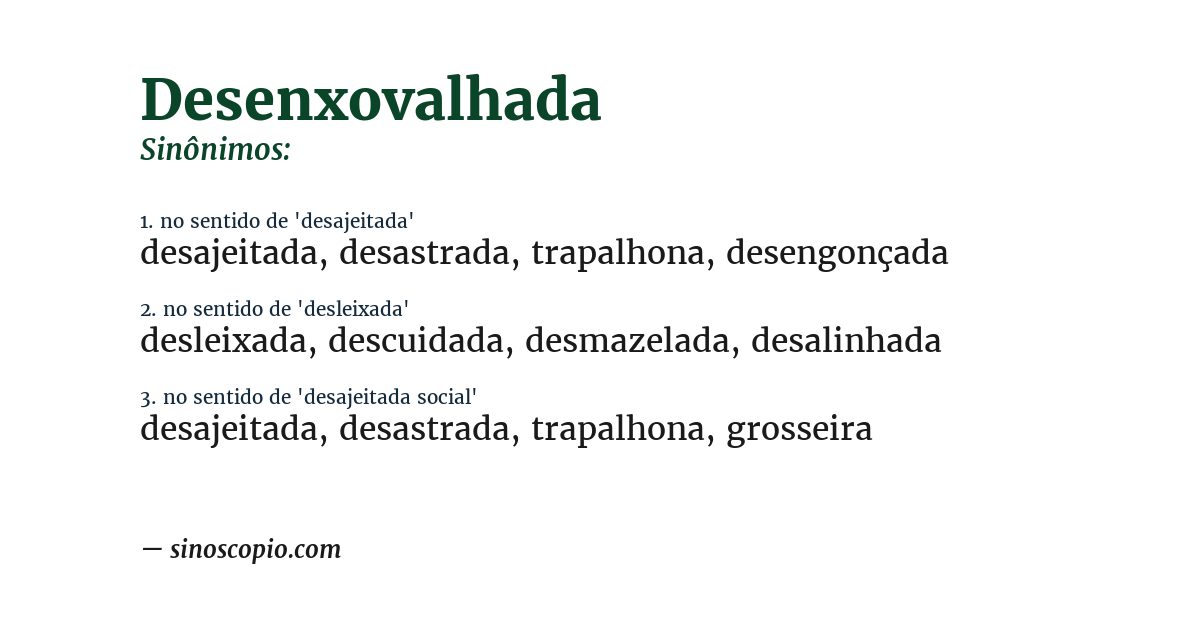 Sinônimo de desenxovalhada