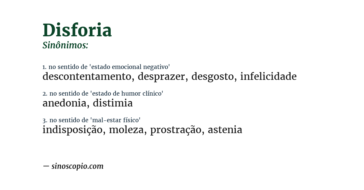 Sinônimo de disforia