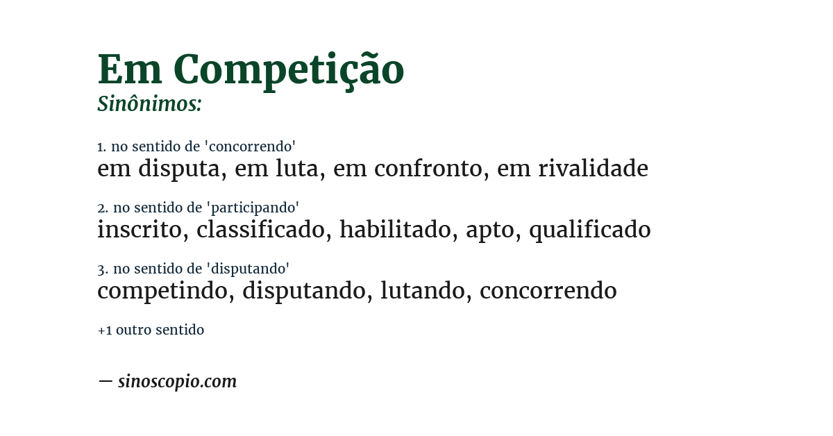 Sinônimo de em competição