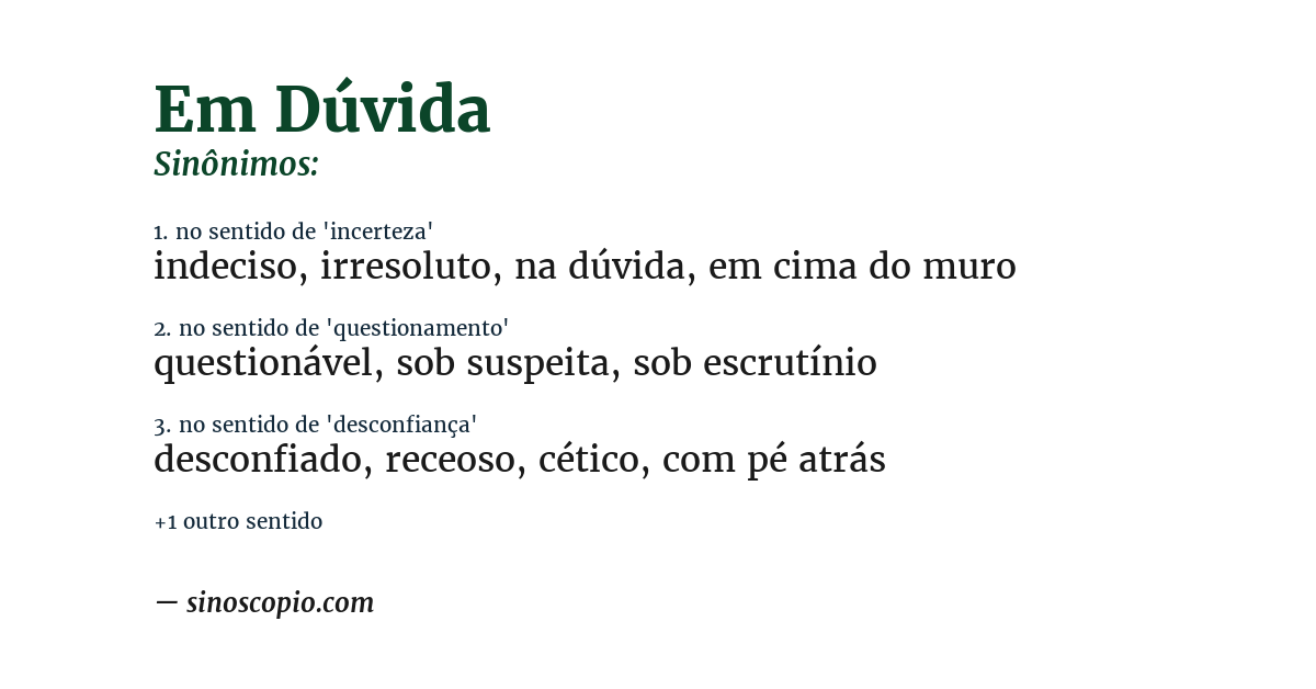 Sinônimo de em dúvida