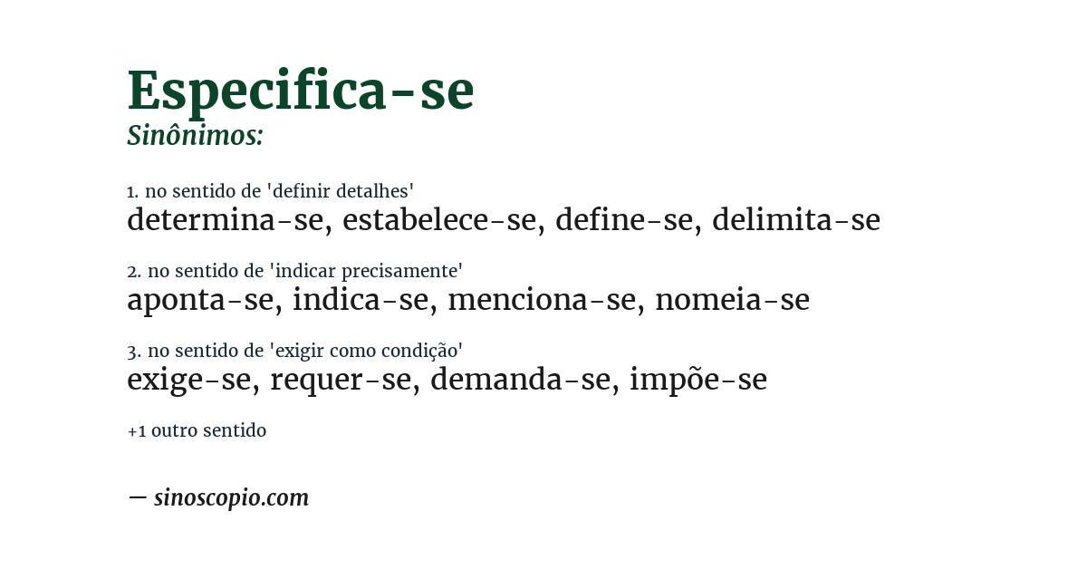 Sinônimo de especifica-se