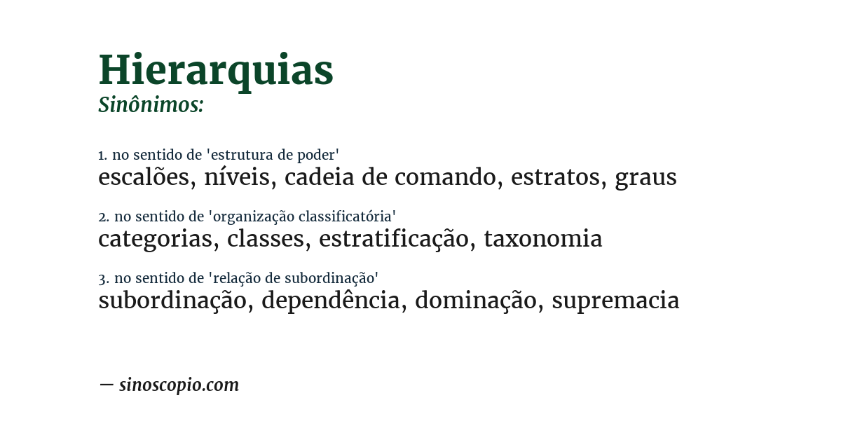 Sinônimo de hierarquias