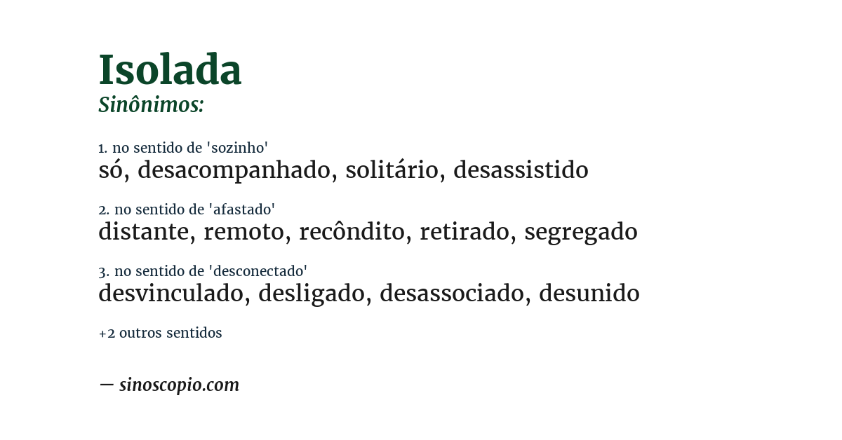 Sinônimo de isolada