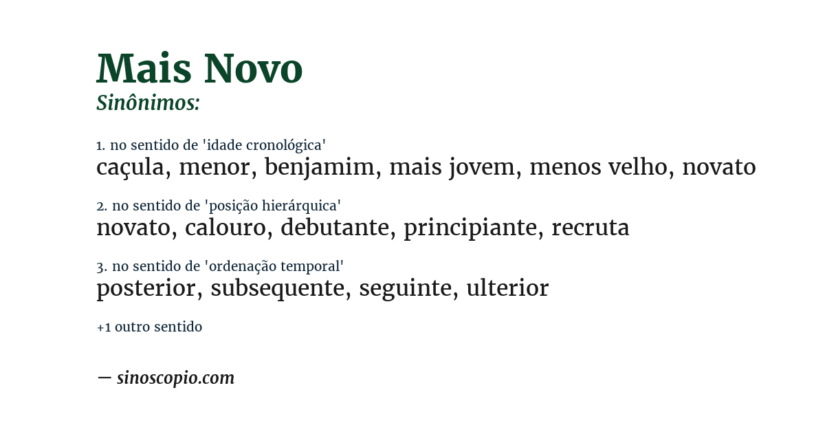 Sinônimo de mais novo