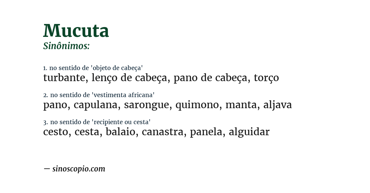 Sinônimo de mucuta