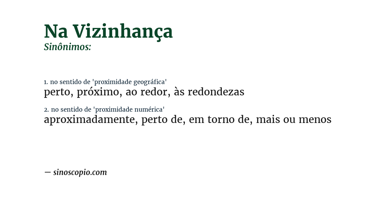 Sinônimo de na vizinhança