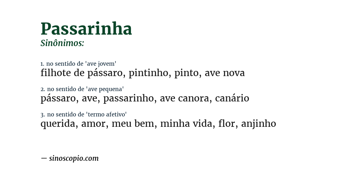 Sinônimo de passarinha