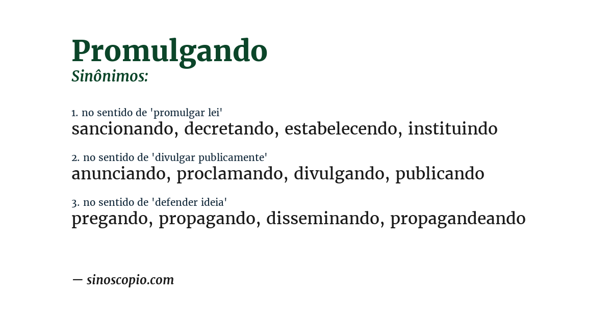 Sinônimo de promulgando