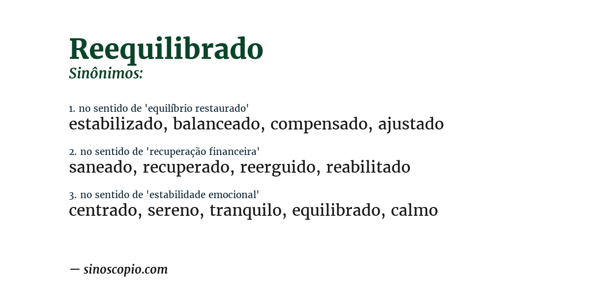 Sinônimo de reequilibrado