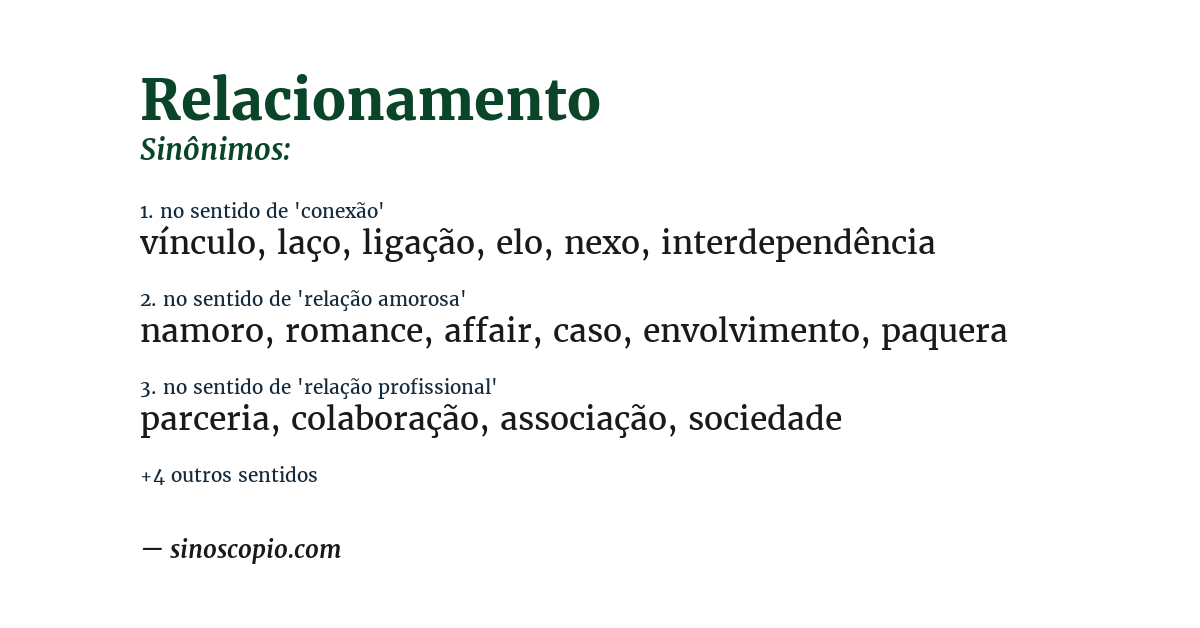 Sinônimo de relacionamento