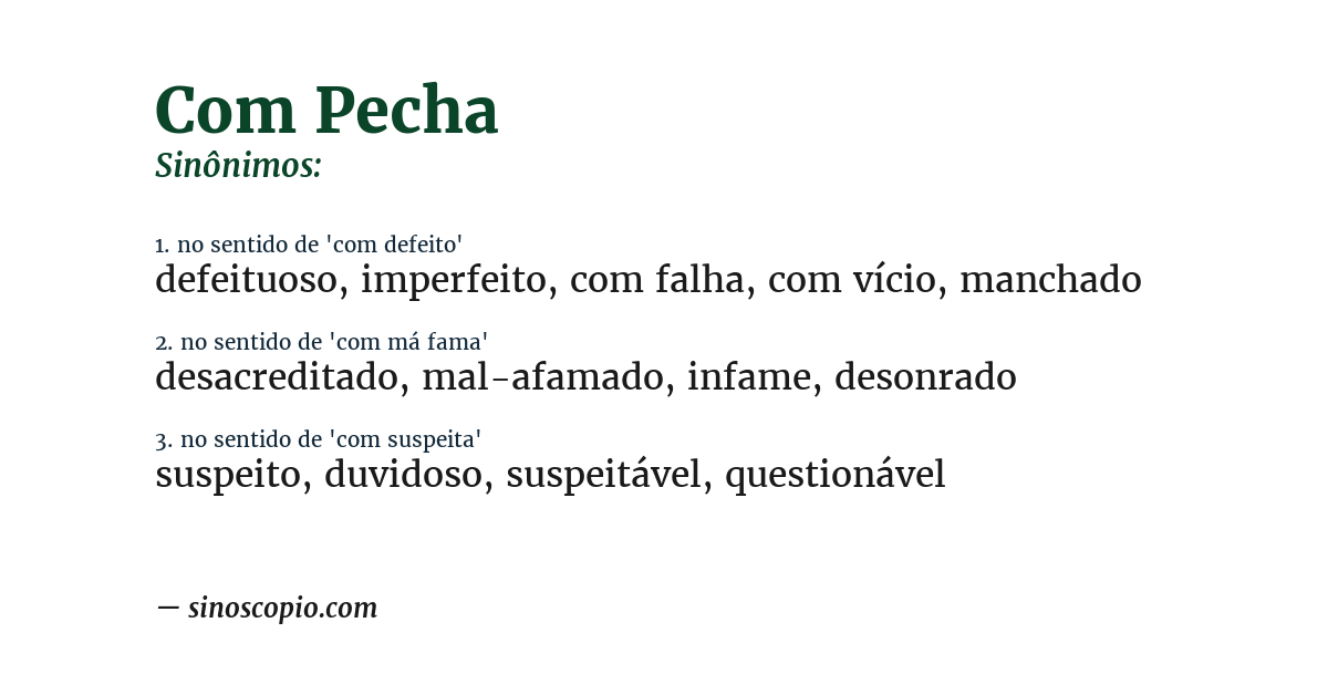 Sinônimo de com pecha