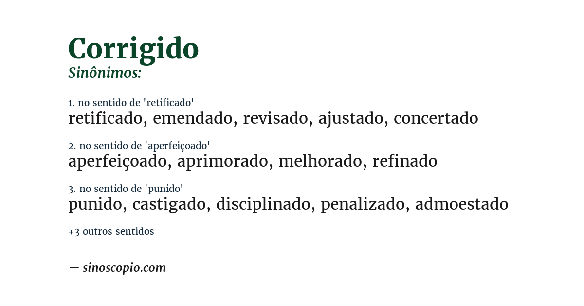 Sinônimo de corrigido
