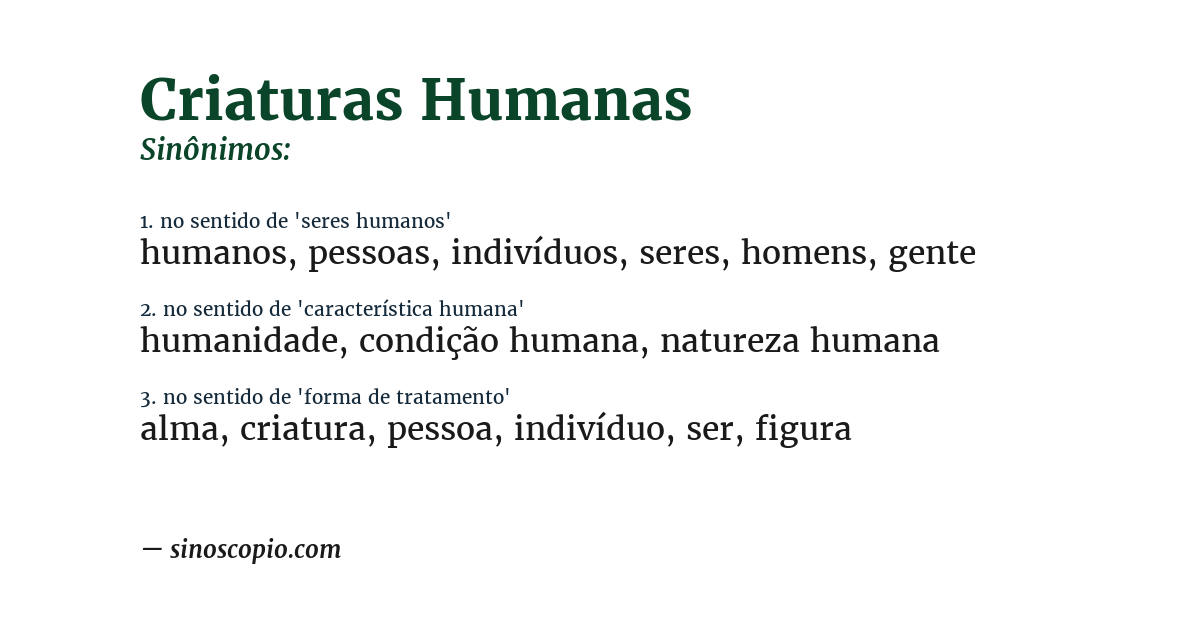 Sinônimo de criaturas humanas