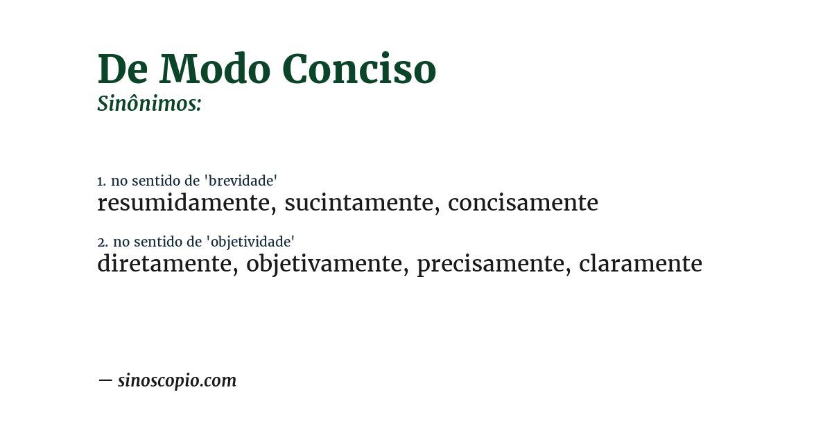 Sinônimo de de modo conciso
