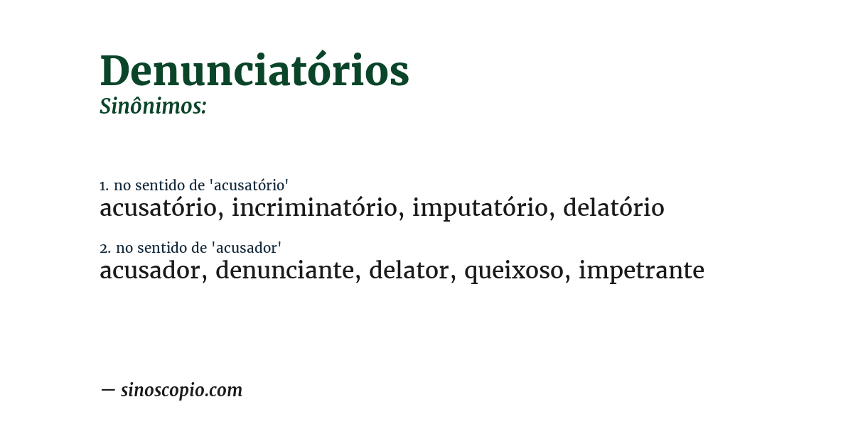 Sinônimo de denunciatórios