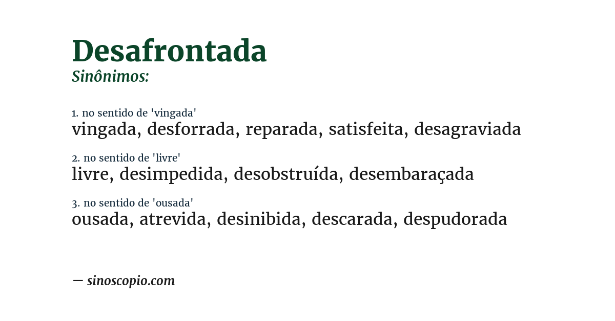 Sinônimo de desafrontada