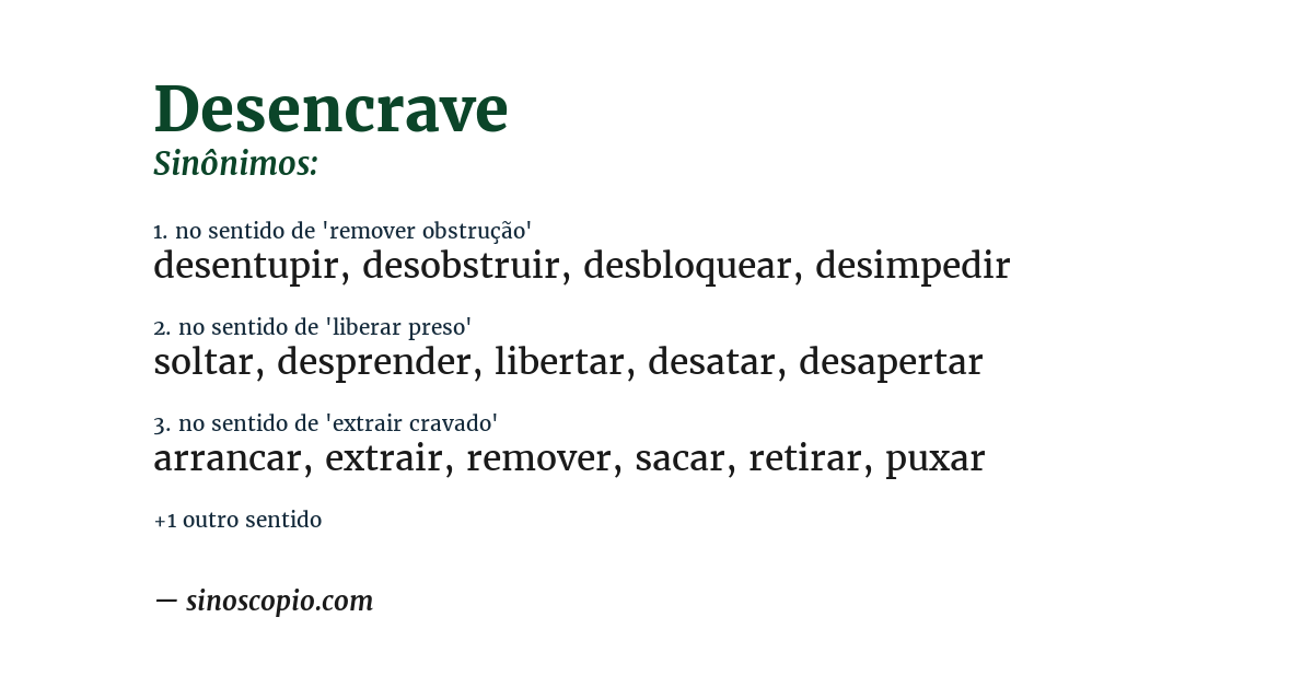 Sinônimo de desencrave