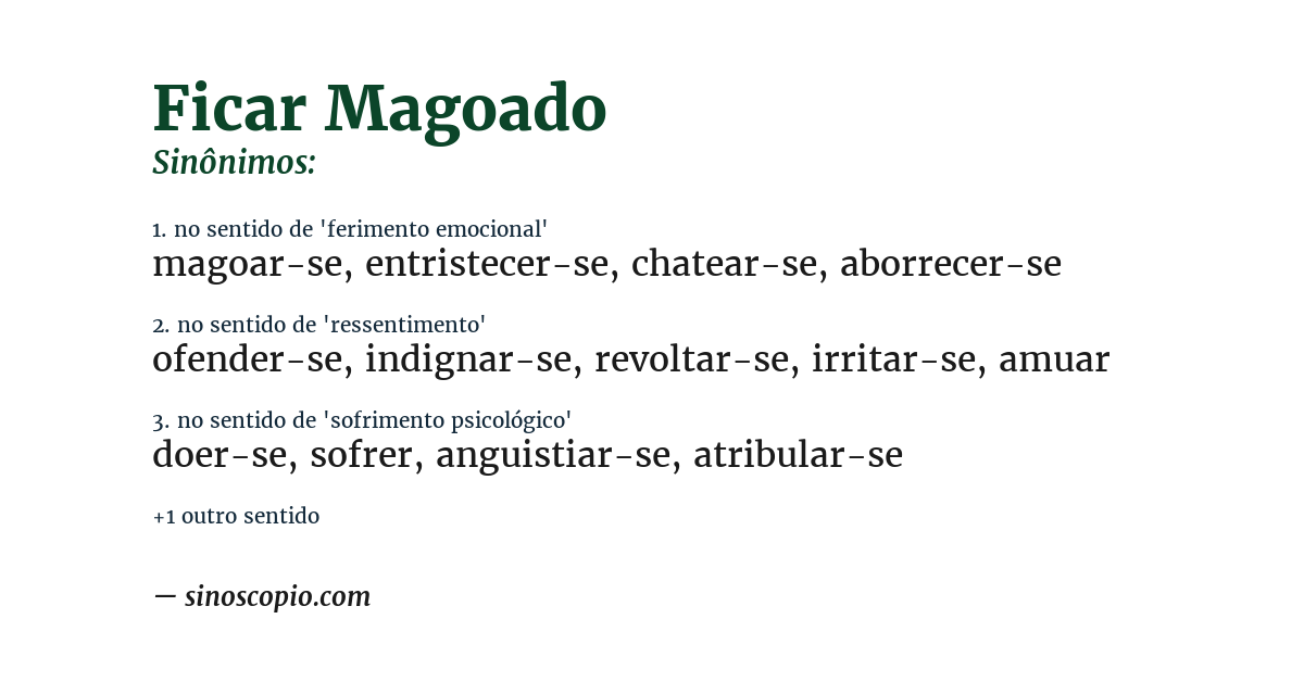 Sinônimo de ficar magoado