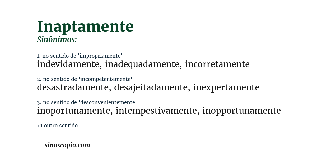 Sinônimo de inaptamente