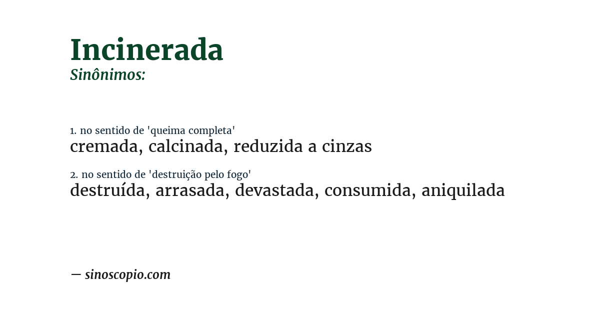 Sinônimo de incinerada