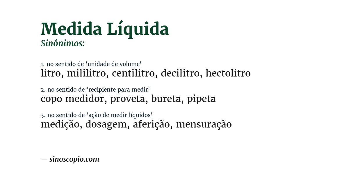 Sinônimo de medida líquida