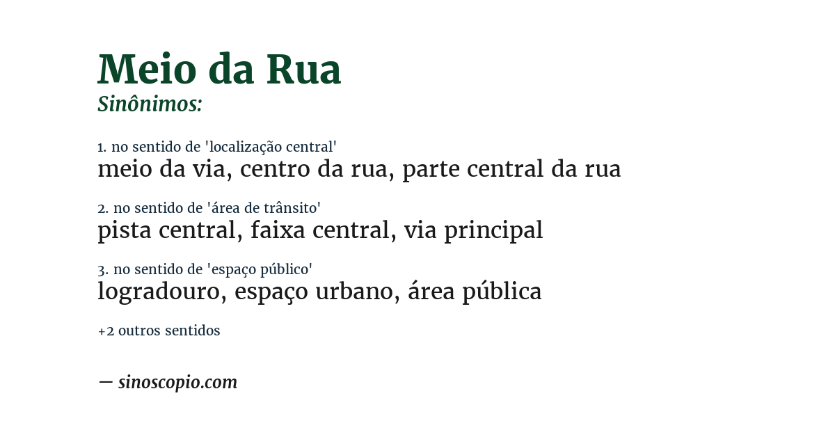 Sinônimo de meio da rua