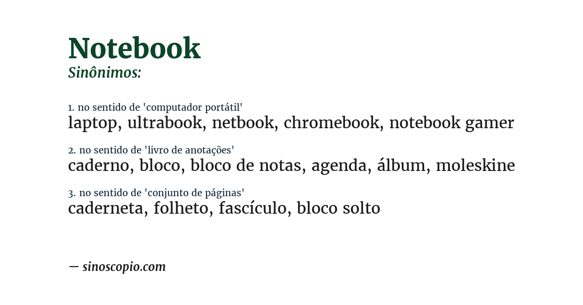 Sinônimo de notebook