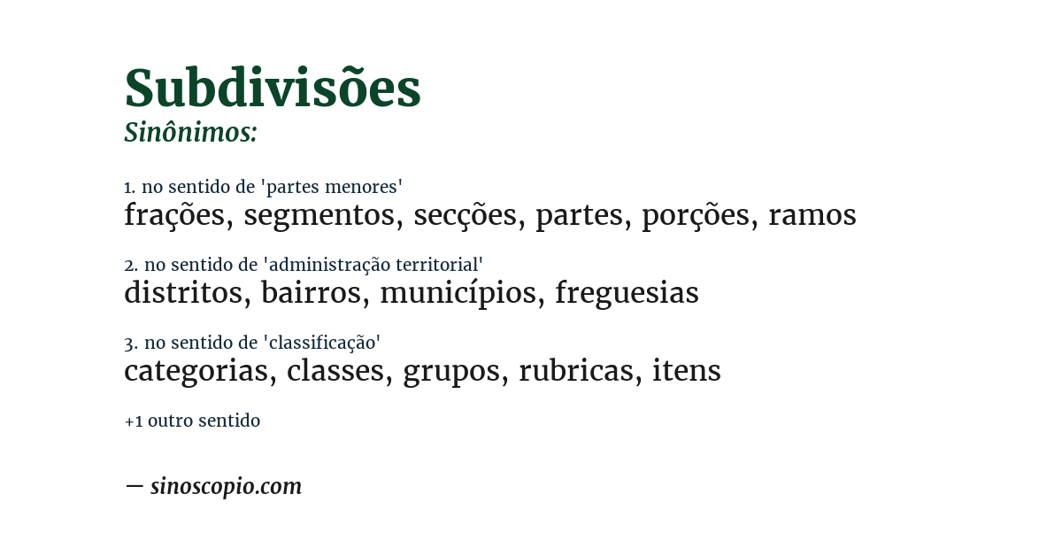 Sinônimo de subdivisões